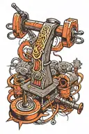 hammer hitting envil and needle with thread and computers  tattoo design idea
