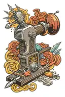 hammer hitting envil and needle with thread and computers  tattoo design idea