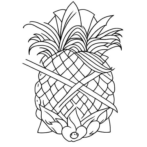 Minimalistic finelinestyle Pineapple tattoo without shading , white Background tattoo design idea