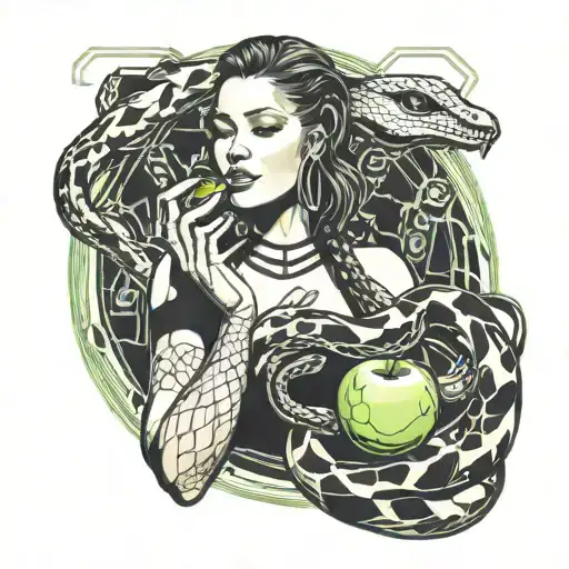 eve eating apple with snake tattoo design idea