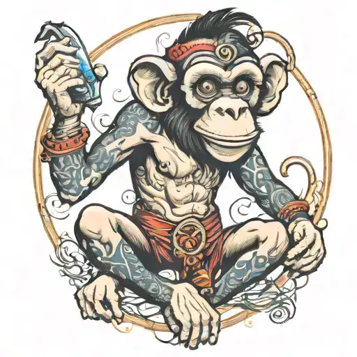 crazy circus monkey playing tattoo design idea
