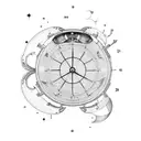 A celestial balance scale with a constellation of Libra and a pocket watch displaying 3:00 tattoo design idea