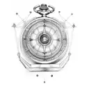 A celestial balance scale with a constellation of Libra and a pocket watch displaying 3:00 tattoo design idea