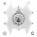 A celestial balance scale with a constellation of Libra and a pocket watch displaying 3:00 tattoo design idea