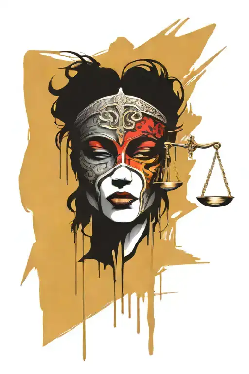 justice blindfolded holding scales tattoo design idea