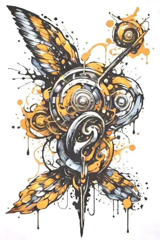 athena , paint drops, brush style surrounded, tattoo design idea