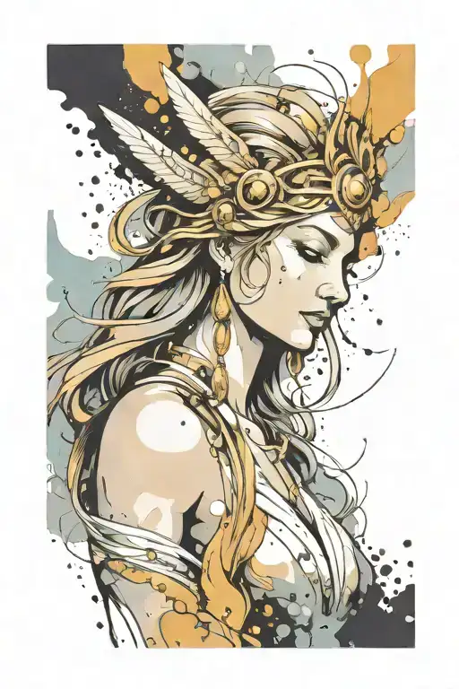 athena goddess , paint drops, brush style surrounded tattoo design idea