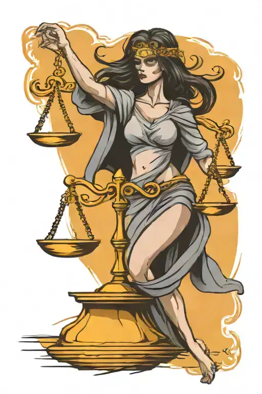 justice blindfolded holding scales intertwined tattoo design idea