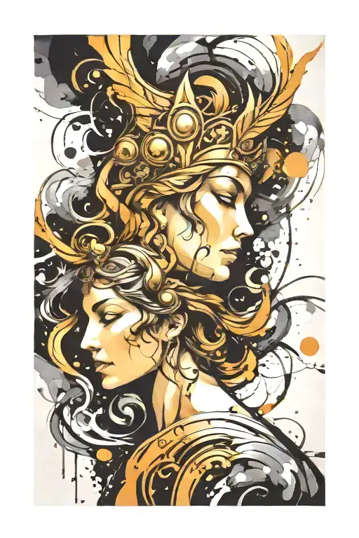 athena goddess , paint drops, brush style surrounded tattoo design idea
