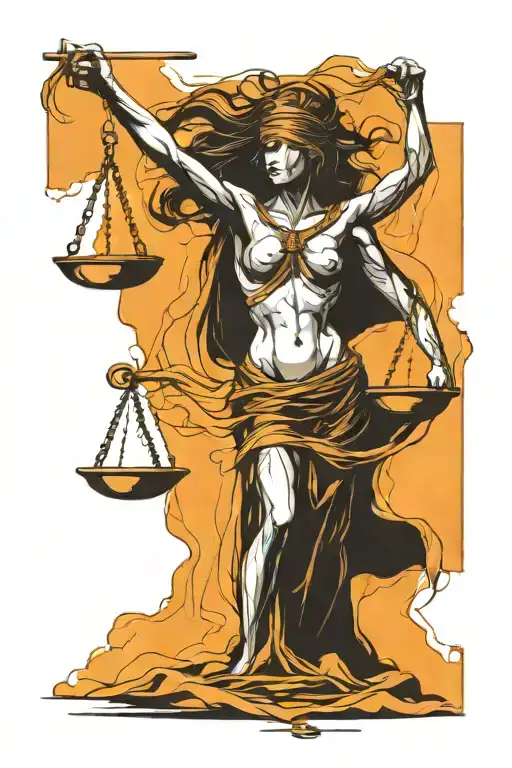 justice blindfolded holding scales intertwined tattoo design idea