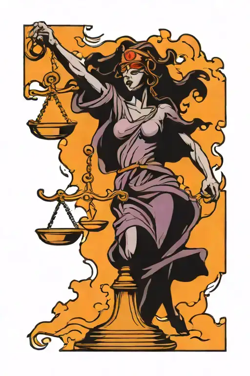 justice blindfolded holding scales intertwined tattoo design idea