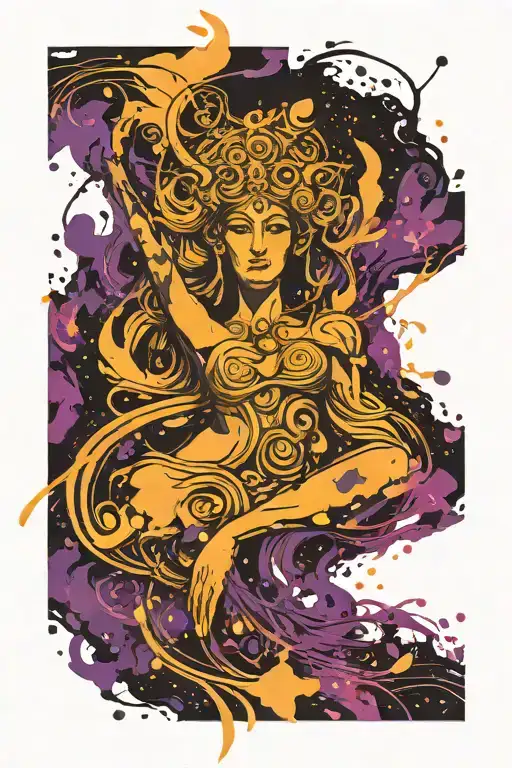 athena goddess , paint drops, brush style surrounded tattoo design idea