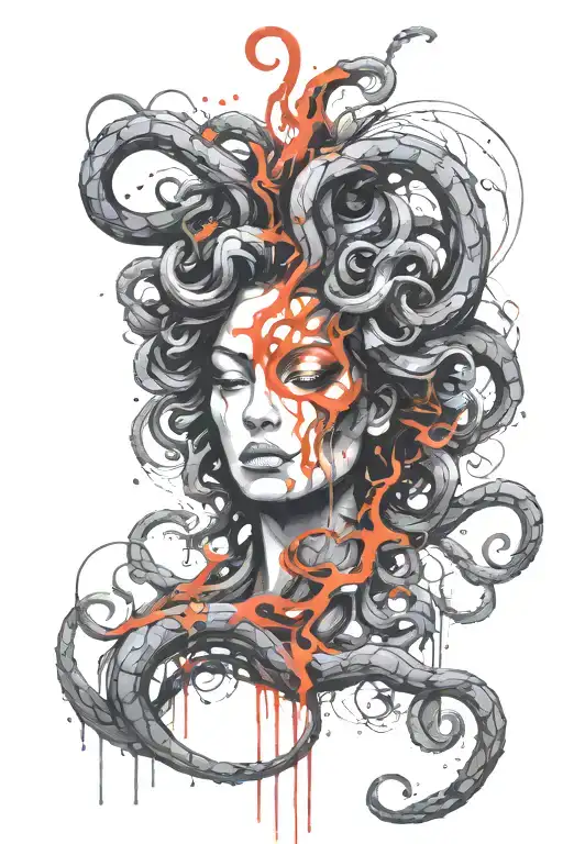 medusa, paint drops tattoo design idea