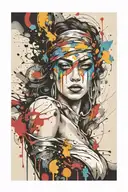 justice blindfolded  , paint drops, brush style surrounded tattoo design idea