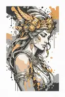 athena goddess , paint drops, brush style surrounded tattoo design idea