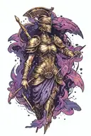 Athena goddess in Armor, paint drops, brush strokes, brush style tattoo design idea