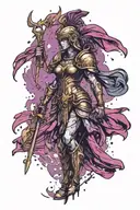 Athena goddess in Armor, paint drops, brush strokes, brush style tattoo design idea