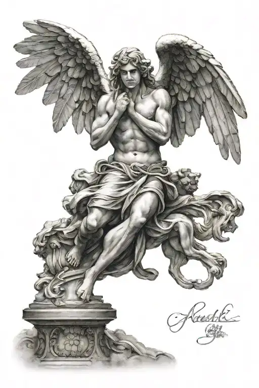realistic angels with roman touches tattoo design idea
