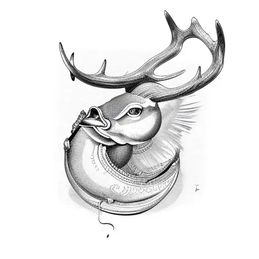 Black & grey deer tattoo  A mule deer/fish hook design in b&g