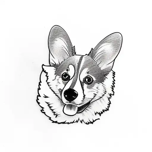 corgi ears outline without the head with color spots in the background that do not conform to the outline tattoo design idea