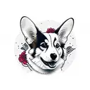 corgi ears outline with color spots in the background in the style of Mambo tattoo design idea