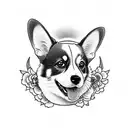 corgi ears outline with color spots in the background in the style of Mambo tattoo design idea