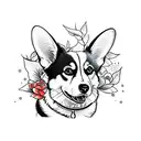 corgi ears outline with color spots in the background in the style of Mambo tattoo design idea