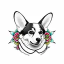 corgi ears outline with color spots in the background in the style of Mambo tattoo design idea