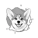 corgi ears outline without the head with color spots in the background that do not conform to the outline tattoo design idea