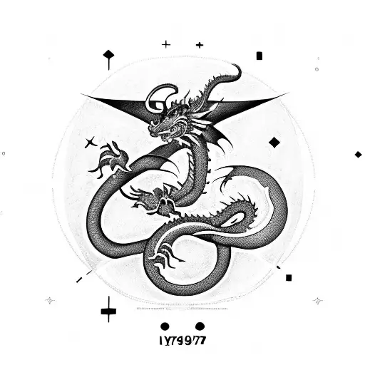 the year 1977 in numbers surrounded by an infinity sign dragon tattoo design idea