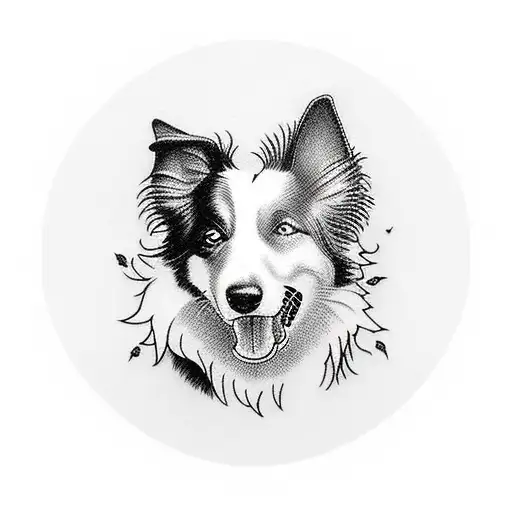 Border collie cathing a frisbee tattoo design idea