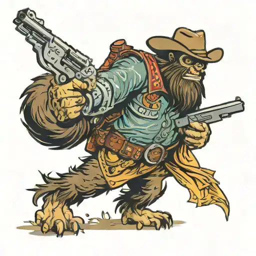 Cowboy Bigfoot with gun tattoo design idea