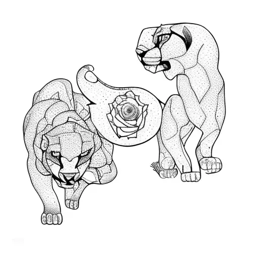 Pumas with a rose tattoo design idea