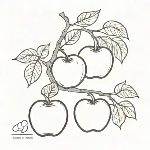 curly branch, black line apple tree with coloured apples tattoo design idea