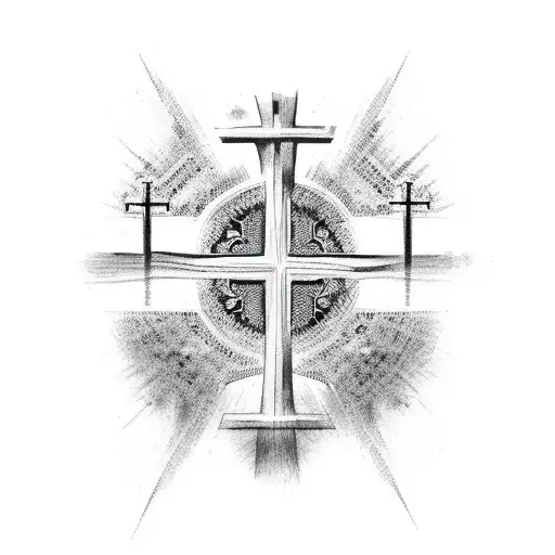 big Catholic cross with scratched edges tattoo design idea