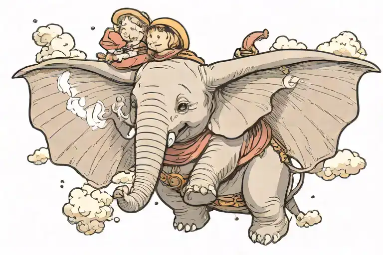 dumbo's mother holding him with trunk extended from the clouds tattoo design idea