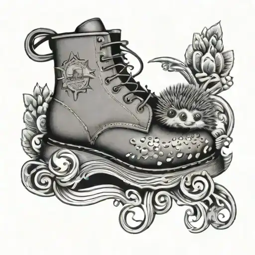 dr marten boot with a hedgehog sat on top   tattoo design idea