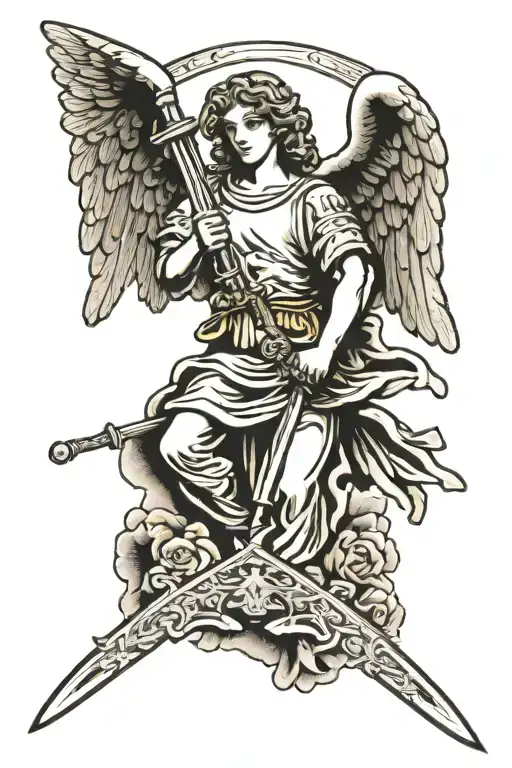 guardian angel holding a sword tattoo design idea