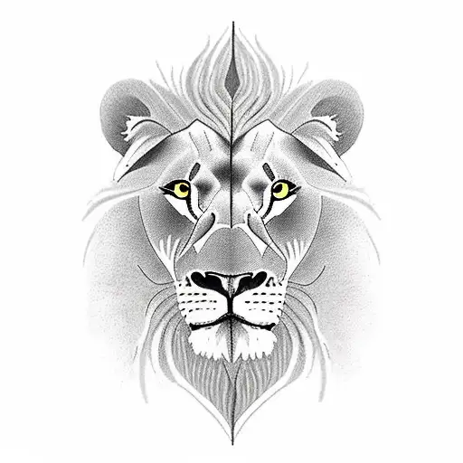 Lion protecting lioness and 2 cubs in a majestic mountain scenery tattoo design idea