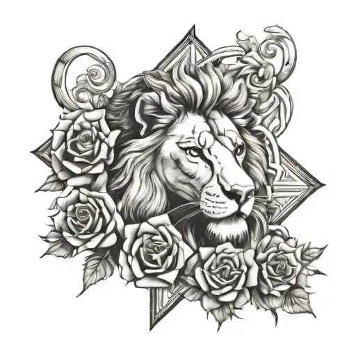 astrological signs, basque cross, lion, rose and artherapia tattoo design idea