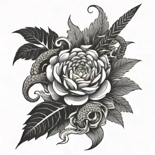 dagger and chrysanthemum flower and snake  tattoo design idea