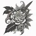 dagger and chrysanthemum flower and snake  tattoo design idea