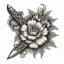 dagger and chrysanthemum flower and snake  tattoo design idea