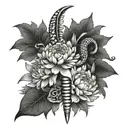 dagger and chrysanthemum flower and snake  tattoo design idea