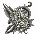 dagger and chrysanthemum flower and snake  tattoo design idea