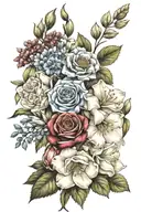 bouquet of flowers made from the birth month flowers of august, october and december  tattoo design idea