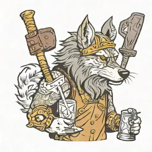 bartender thor hammer wolf  tattoo design idea