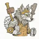 bartender thor hammer wolf  tattoo design idea
