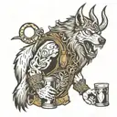 bartender thor hammer wolf  tattoo design idea