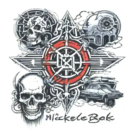 a combination of actual nickelback album covers. specifically The Long Road, Silver Side Up, The State.  tattoo design idea